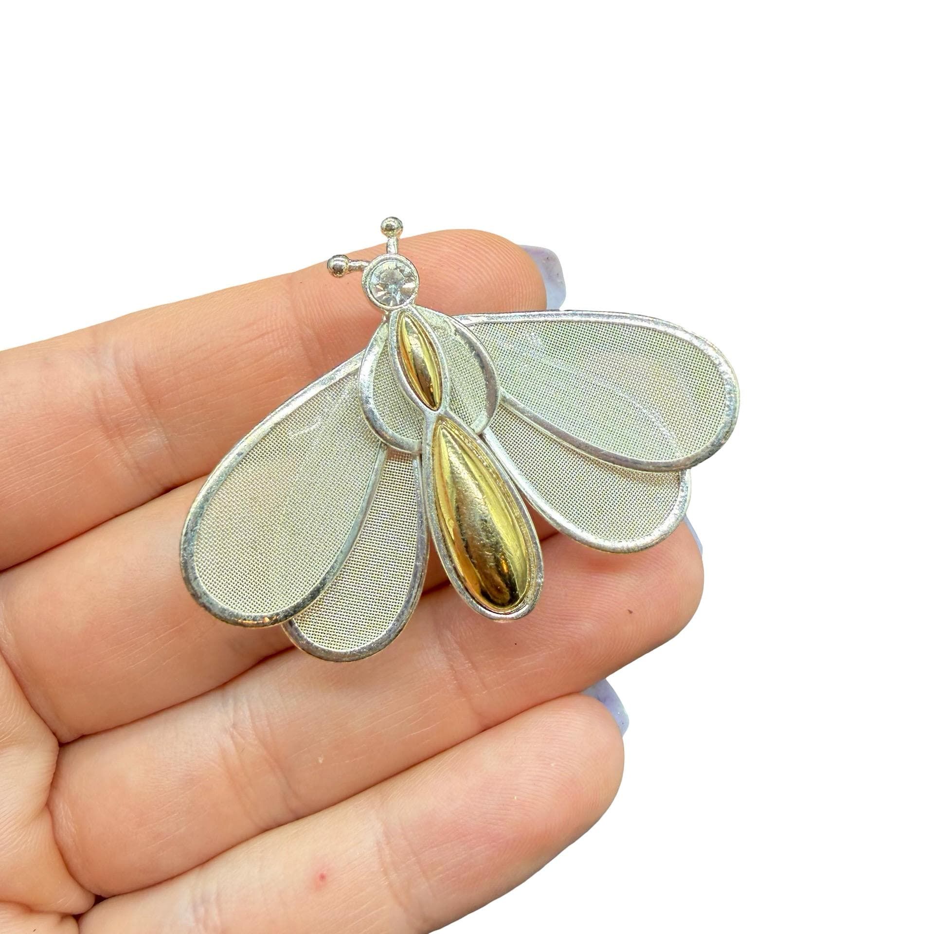 Vintage Jewelry Silver Tone Fluttering Fly Brooch Flying Insect Pin